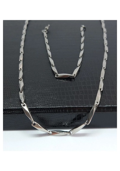 Küp Üçgen Model Kararmaz Çelik Unisex Kolye Ve Bileklik Set Silver