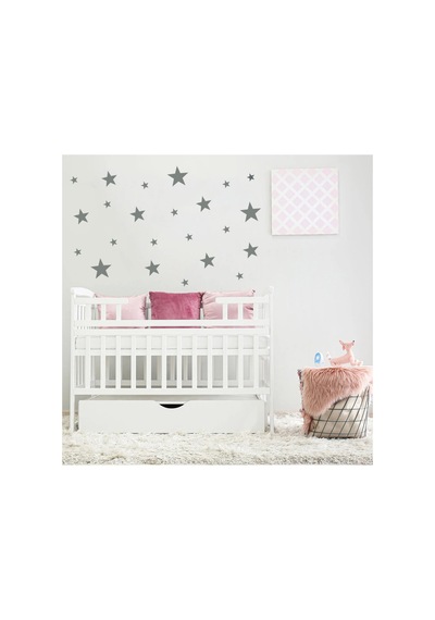 Yıldız Duvar Sticker - 2,5 - 5 - 7,5 - 10cm Karışık Ebatlarda - 155 Adet Gri