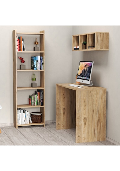 Tanmob Çalışma Masası Raflı Kitaplıklı Çam - Clm0302