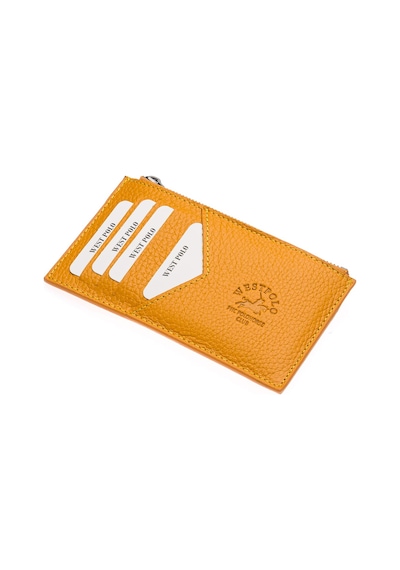 Westpolo Hakiki Deri Fermuarlı Unisex Kartlık - Hardal Hardal