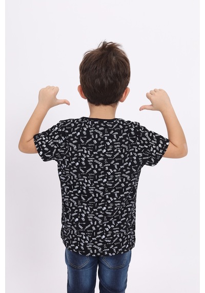 Toontoy Kids Toontoy Erkek Çocuk Komple Baskılı Tişört Siyah
