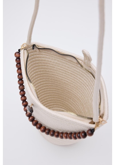 Shule Bags Piccolo Handmade Boncuk Detaylı Hasır Çanta Krem Krem