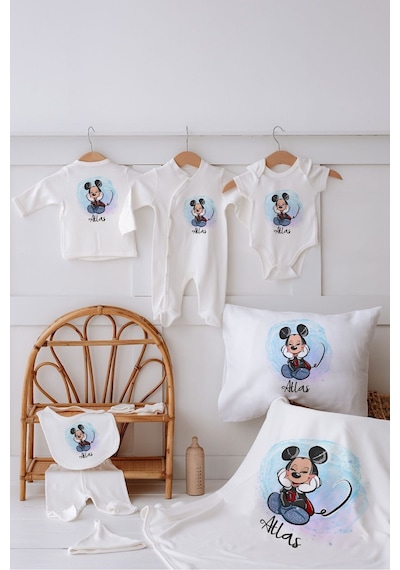 Lilabio %100 Organik Isme Özel Isimli 10lu Hastane Çıkışı Mickey Ekru