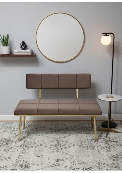 Özcan Metal Metal Ayaklı Metal Kasalı Sırtlı Gold Mutfak Salon Antre Yatak Odası Puf Bank Oturak Bench Kahverengi