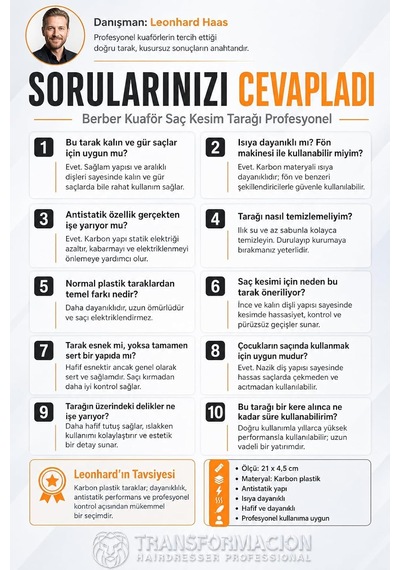 Transformacion Profesyonel Karbon Saç Kesim Tarağı - Antistatik, Dayanıklı Berber & Kuaför Tarağı 721889 Genel