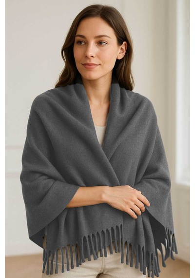 Softiva Omuz Şalı 70x180 Cm Unisex Kışlık Şal Antrasit Gri Çok Renkli