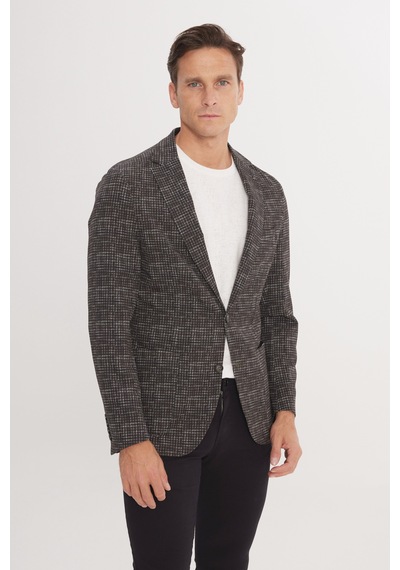AC&Co / Altınyıldız Classics Erkek Haki Slim Fit Dar Kesim Mono Yaka Kazayağı Desenli Ceket
