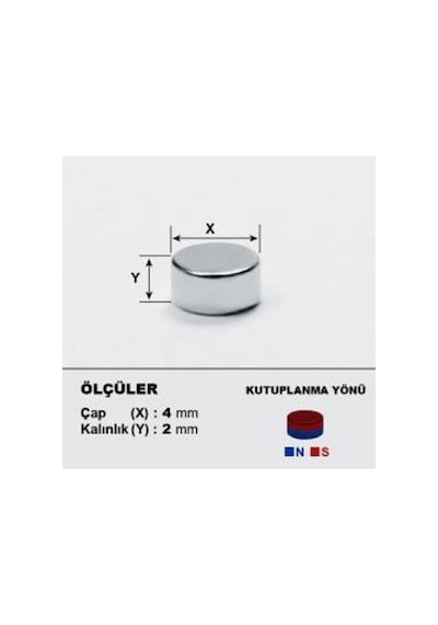 Dünya Magnet 100 Adet Çap 4mm X Kalınlık 2mm Yuvarlak Güçlü Neodyum Mıknatıs