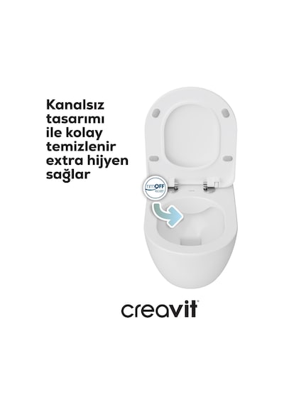Creavit Free Rim-off Duroplast Yavaş Kapanan Klozet Kapaklı Beyaz Set
