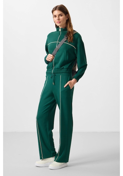 Yeşil Yumuşak Dokulu Dik Yaka Oversize Lastikli Kadın Eşofman Takım - 95349 Yeşil