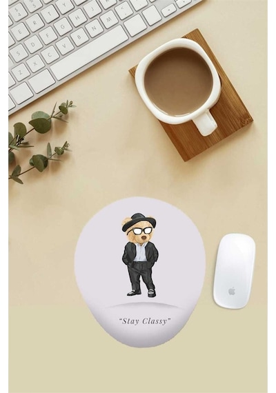 Şapkalı Teddy Desenli Bilek Destekli Mouse Pad Mousepad