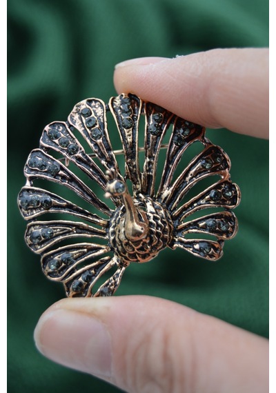 Stoneage Broş Yaka İğnesi Tavuskuşu Zirkon Taşlı