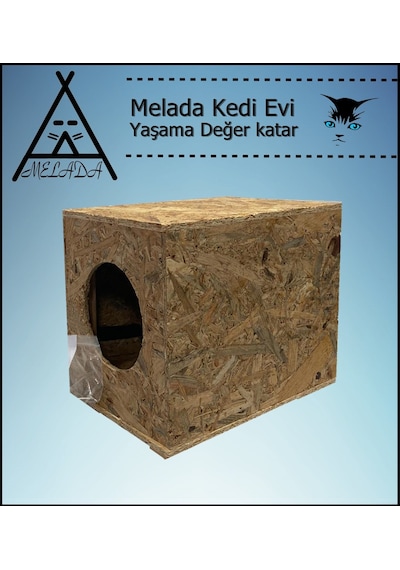 Melada Kedi Evi Dış Ortam Uygun Ahşap Kedi Evi Osb 34x32x26 Cm