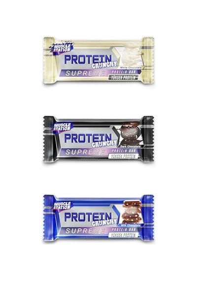 Musclestation Supreme Crunch Protein Bar Karma Paket 12 X 40 Gr, Sütlü Çikolata, Bitter Çikolata, Beyaz Çikolata