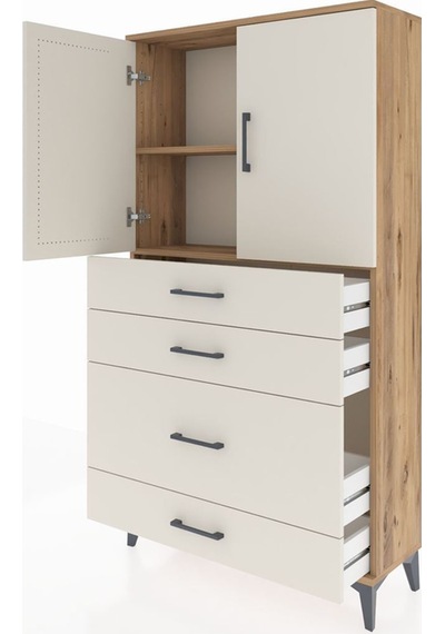 Arges Dolap 2 Raflı 4 Çekmeceli 2 Kapaklı 88x30x163 Çam-aytaşı Atlas Çam