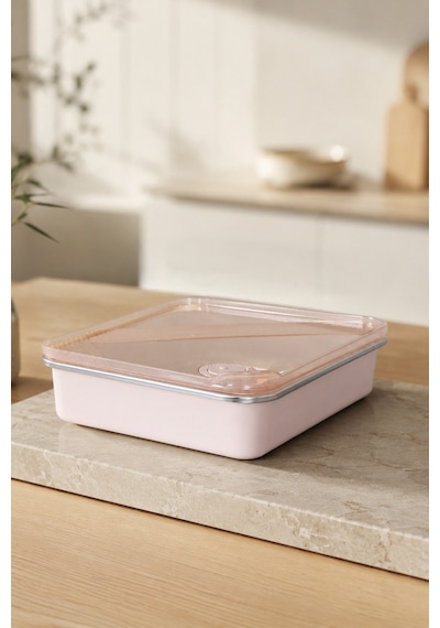 Stainless Paslanmaz Çelik Vakumlu Saklama Kabı,fırın Ve Kek Kabı 1,9 Lt Yemek Kabı Sefer Tası Pembe