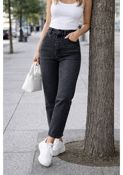 Cedy Denim Kadın Yüksek Bel Soho Boyfriend Jean C599 Antrasit