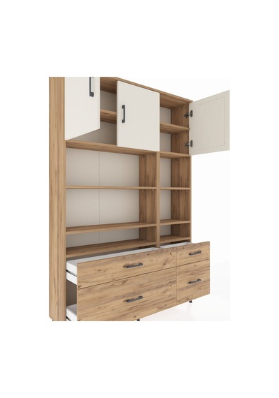 Arges Dolap 10 Raflı 4 Çekmeceli 3 Kapaklı 132x30x195 Çam-aytaşı/çam Aytası/atlas Çam