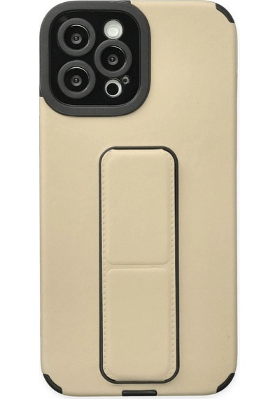 Apple iPhone  Uyumlu  12 Pro Max Kılıf Mega Standlı Silikon - Gold