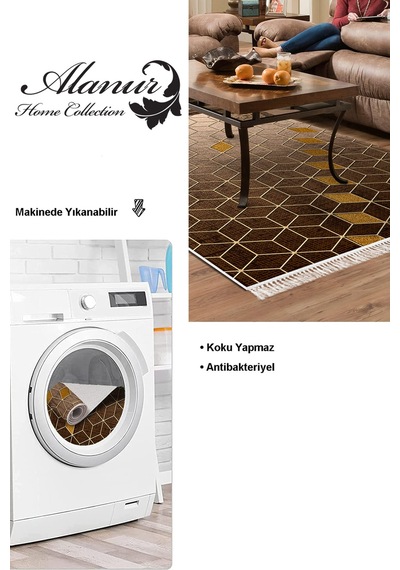 Dekoreko Kaymaz Taban Djt Salon Halısı Trend Saçaklı Modern 719 Kahve