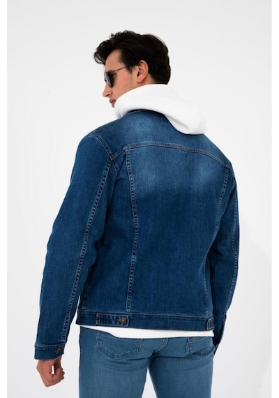 HLT Jeans Erkek Mavi Jean Denim Standart Kalıp Pamuk Cepli Düğmeli Kot Ceket 001
