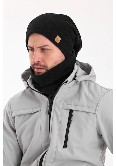 Erkek Kadın %100 Mikro Polar Çift Katlı Winter's Coming Bere Boyunluk Takım - Standart / Siyah-erkek Siyah-erkek