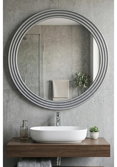 Tr Zümrüt Gümüş Dekoratif Ayna Yuvarlak Ayna Işlemeli Ahşap Duvar Aynası Tekli 31cm Ayna - 43cm Çerçeve Genel