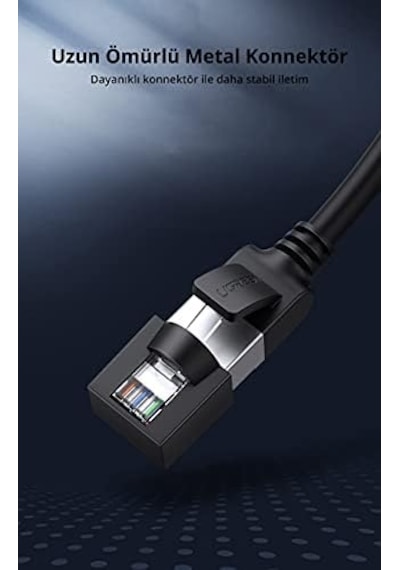 Cat6 Saf Bakır Metal Konnektör Ethernet Kablosu Siyah 1 Metre