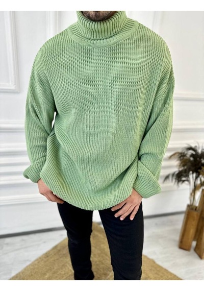 Elku Moda Boğazlı Erkek Kazak Oversize Balıkçı Yaka Geniş Salaş Triko Kazak Yeşil