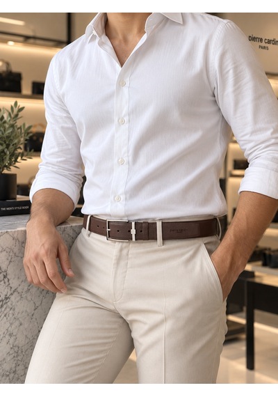 Pierre Cardin Erkek Kemer %100 Hakiki Deri Kahve Floater Deri Kemer