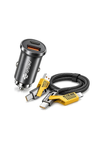 Dilaratrendhouse 20w Mini Metal Araç Şarj Seti + 4 Ü 1 Arada Kablo Gri Arb-ca02 Dlra Standart