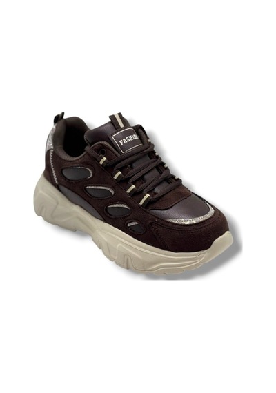 Queen Step 1001-26 Süet Cilt Simli Anatomik Kadın Sneaker Kahverengi