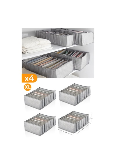 4 Adet - 8 Gözlü Gri Benekli Çekmece İçi Düzenleyici Organizer Xlarge Kumaş Gri Diğer