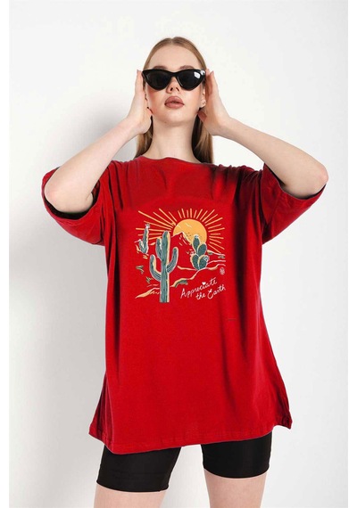 Medinenur Çöl Tema Baskı Unisex Tshirt Kırmızı