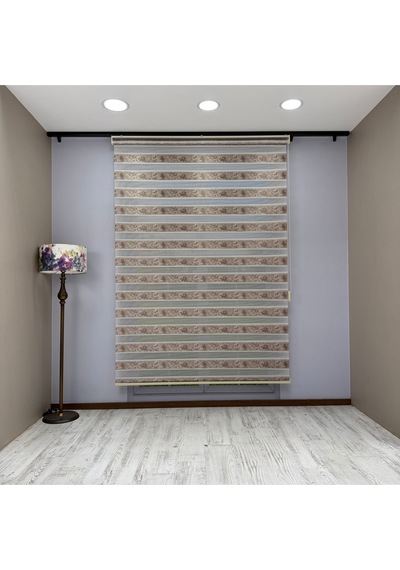 Amora Serisi Antik Bronz Renkli Kahverengi Desenli Modern Zebra Perde