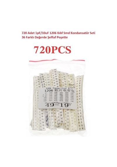 720 Adet 1pf/10uf 1206 Kılıf Smd Kondansatör Seti 36 Farklı Değerde Şeffaf Poşette