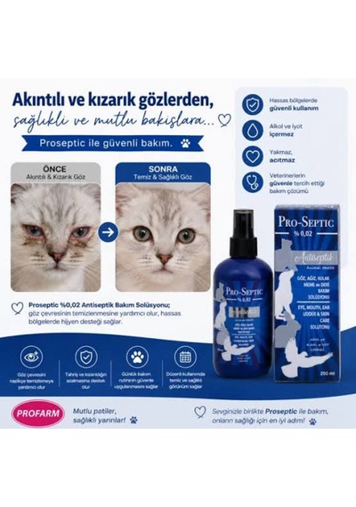 Pro-septic 250ml Doğal Antiseptik Doğal Hayvan Temizleme Yara Göz Kulak Silme Kedi Köpek Kuş Sağlığı Zararsız Sprey