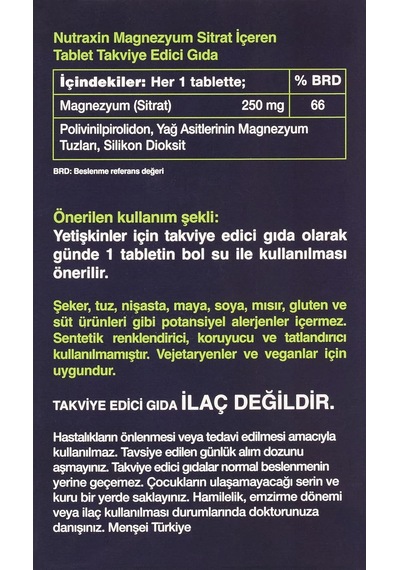 Tr Vitals Magnesium 250 Mg 60 Tablet Takviye Edici Gıda 2 Paketi