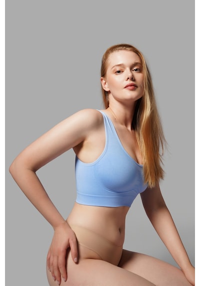 Fit Women Göğüs ı Dikişsiz Seamless Büstiyer Korse Kalın Askılı Pedsiz Balensiz ı Sütyen 5050 Mavi