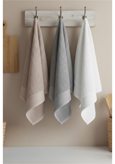 Isessia Elia 3 Adet %100 Pamuk En İyi Emici El Ve Yüz Havlusu Mutfak Havlusu Banyo 30x50cm Bej Gri Beyaz Çok Renkli