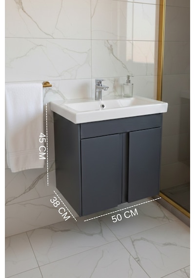 Magma 50 Cm, Lavabolu Alt Banyo Dolabı, Kapaklı Banyo Alt Dolabı, Seramik Lavabo Dahil Antrasit Mdf Antrasit Magma 50 Cm, Lavabolu Alt Banyo Dolabı, Kapaklı Banyo Alt Dolabı, Seramik Lavabo Dahil Antrasit Mdf Antrasit