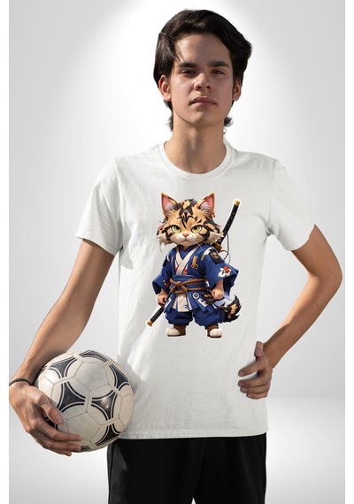 Japon Samuray Kılınç Unisex Unisex Beyaz Organik Baskılı T-shirt Penye Yüksek Kalite Beyaz