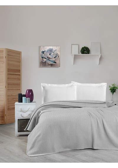 Mulberry Örgü Pike Battaniye Kalın İplik Ev Dekorasyonu Çift Kişilik 220 x 240 Gri