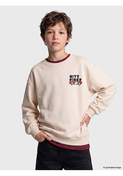 LC Waikiki Lcw Kids Bej Baskılı Erkek Çocuk Kalın Sweatshirt Lıght Beıge