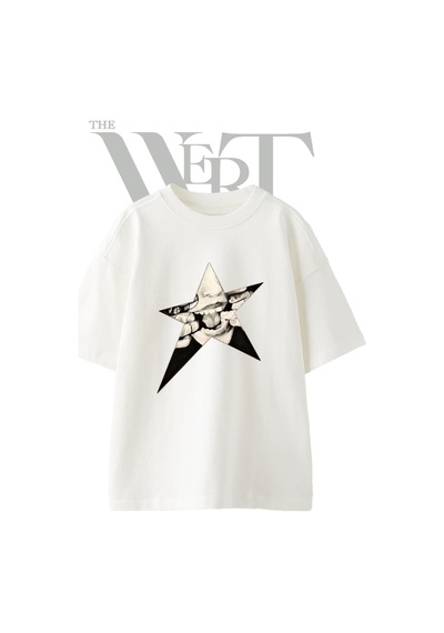 Thewert Dot Art Mouth Tasarım Baskılı Ünisex Beyaz Oversize T-shirt