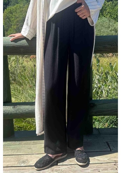 Rabia Şamlı Siyah Keten Pantolon Normal