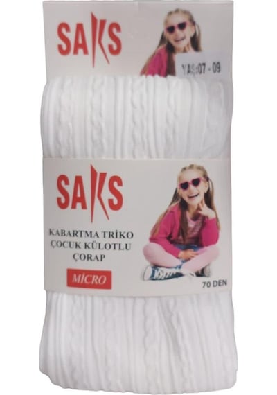 Saks Micro 70 Zincir Desenli Çocuk Beyaz Külotlu Çorap Beyaz