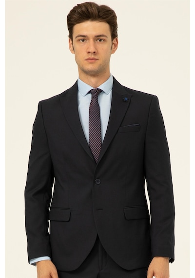 Süvari Lacivert Slim Fit Düz Sivri Yaka 6 Drop Klasik Takım Elbise