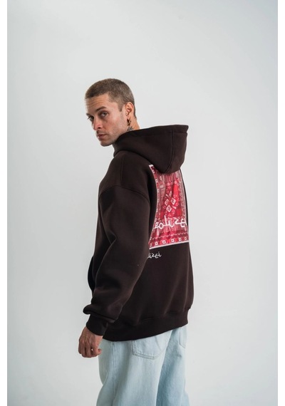 Mbb E-ticaret Erkek Nakışlı Kapüşonlu Oversize 3 İplik Pamuklu Sweatshirt Hoodie - Siyah