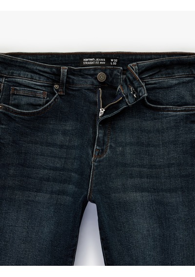 Koton Normal Bel Cepli Straight Fit Jean Pantolon - Mark Jean Koyu İndigo 6sam40147nd